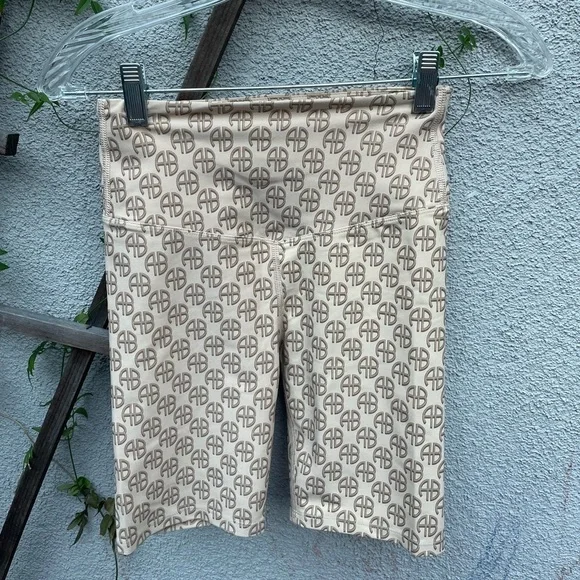 Anine Bing Blake Biker Short in Camel Monogram Print New With Tags!